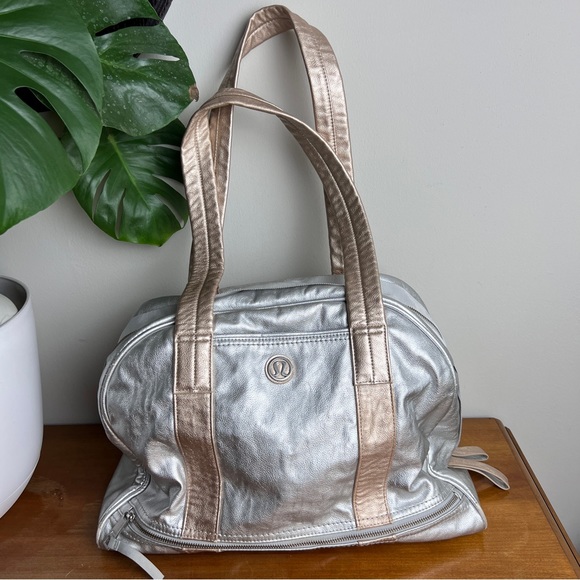lululemon athletica Handbags - Lululemon Silver Metallic Om For All Double Zip Travel Gym Bag